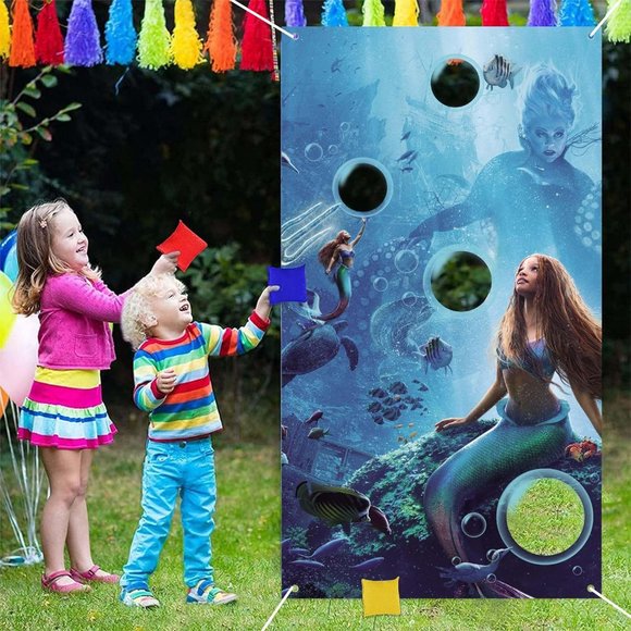 Black Mermaid Birthday Decorations, Little Mermaid Toss Game with 4 Bean Bags - Picture 5 of 7